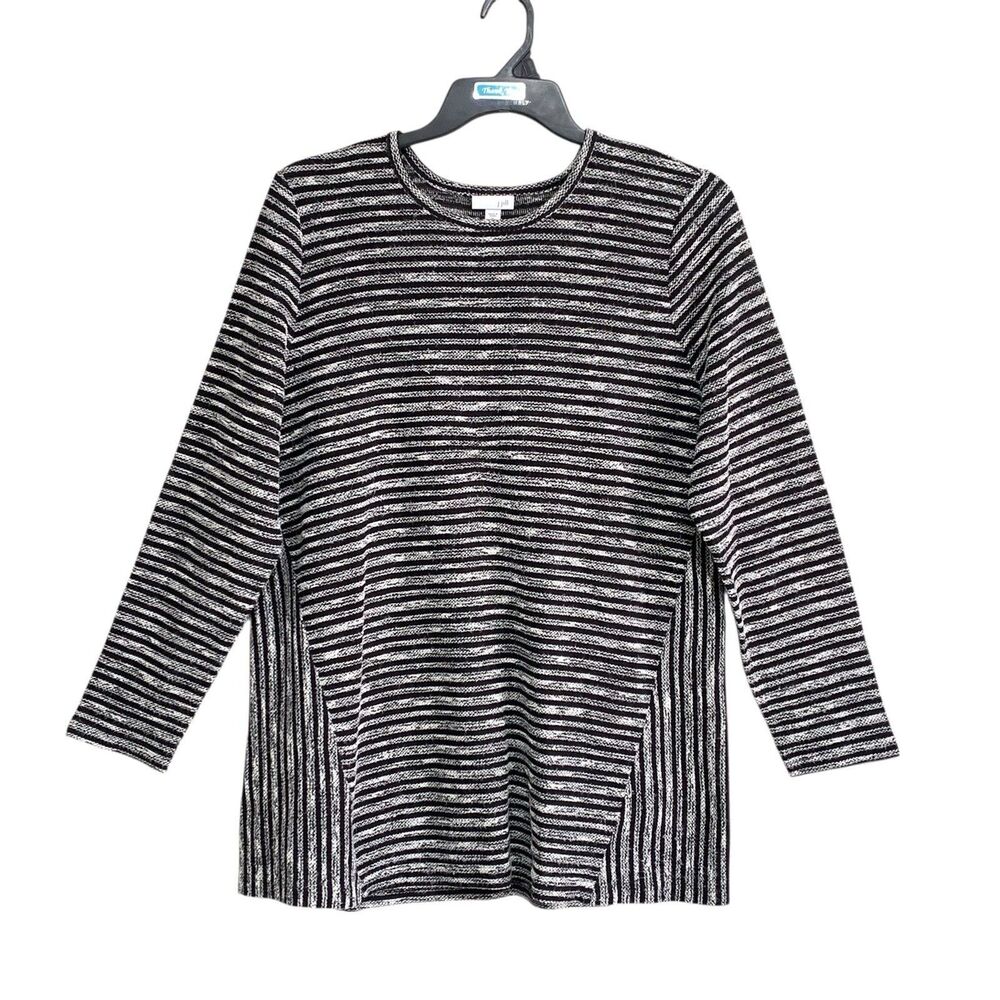 J. Jill Tunic Sweater Women's Sz XL Black & White Striped Long Sleeve Thin Knit